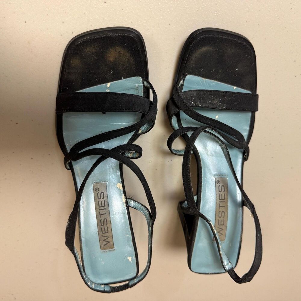 Westies High Heeled Sandals Women 5 1/2 Black Party Formal Sling Back Square Toe
